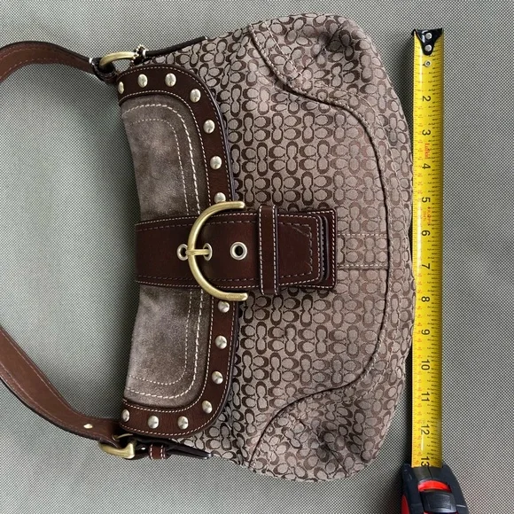 Coach Vintage Signature Soho Studded Brown Suede F11Rare Y2K Buckle Flap F11534 - Picture 8 of 10